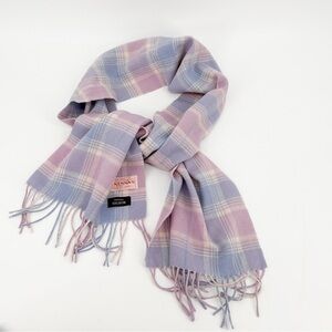 McKennas Main Street Purple Pink Cream Wool Scarf with Fringe 12 x 66 Ireland